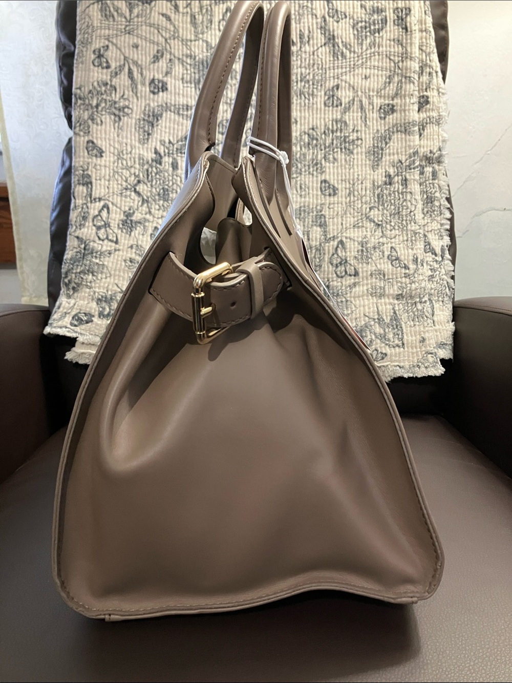 Anna Paola Beige Leather Satchel with Top Handles Rita - Picture 5 of 16